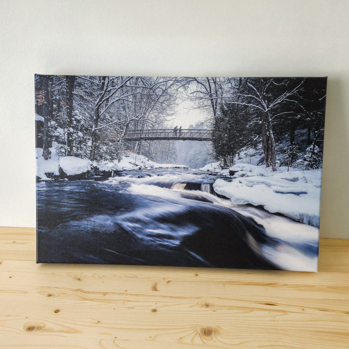 Stubb's Falls Winter Hikers - Wrapped Canvas Print (16" x 24")